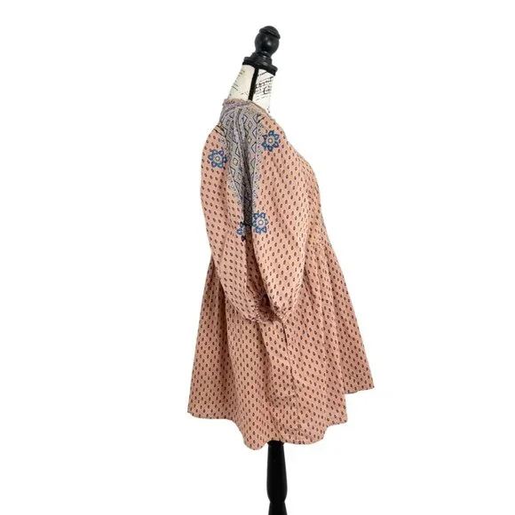 Anthropologie Embroidered Tunic Mini Dress Boho Peasant Ballon-Sleeve Size M - Picture 3 of 9